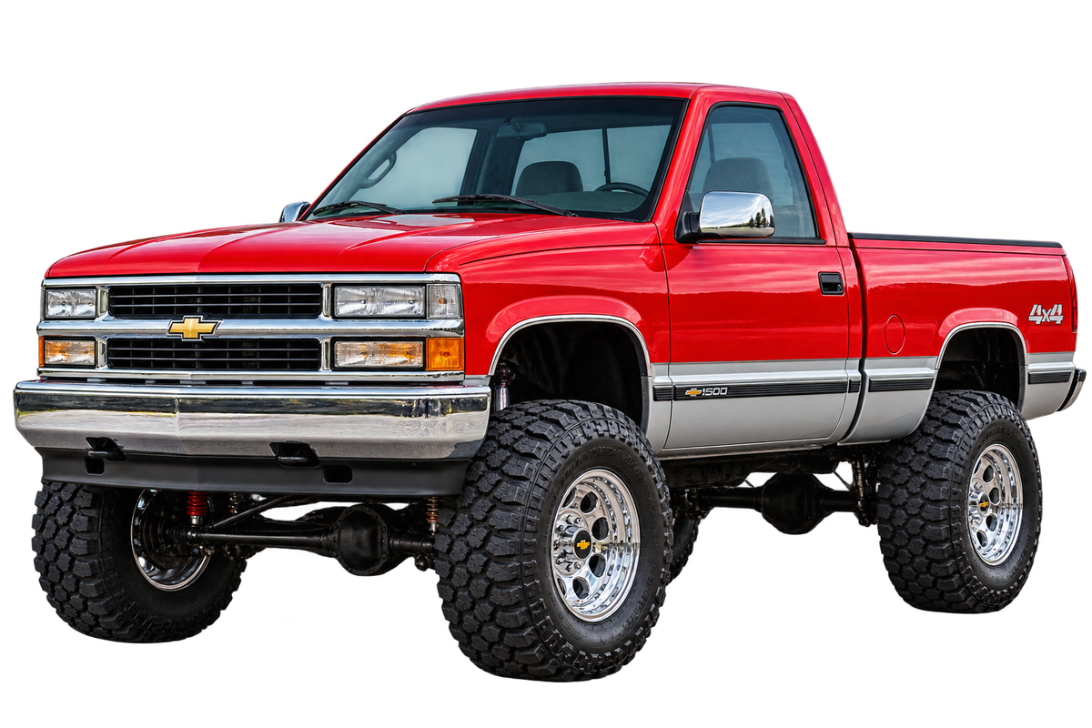 Victory Red & Silver 1996 Chevy K1500 OBS lifted4x4 transparent decal artwork