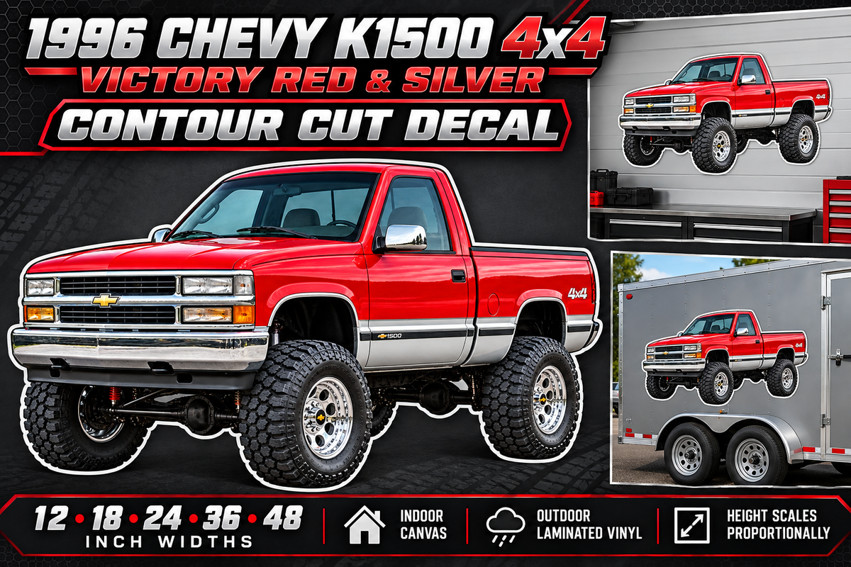 Victory Red & Silver 1996 Chevy K1500 OBS4x4 decal product showcase