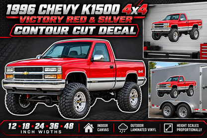 Victory Red & Silver 1996 Chevy K1500 OBS4x4 decal product showcase
