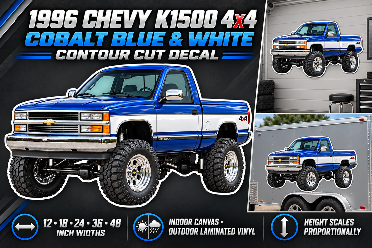 Cobalt Blue & White 1996 Chevy K1500 OBS4x4 decal product showcase