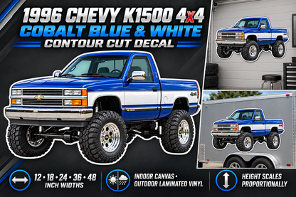 Cobalt Blue & White 1996 Chevy K1500 OBS4x4 decal product showcase