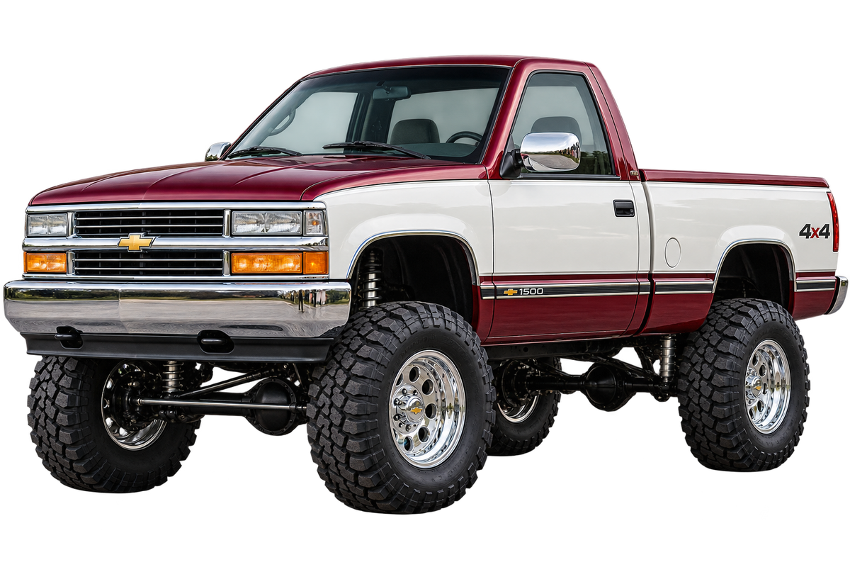 Pearl White & Burgundy 1996 Chevy K1500 OBS lifted4x4 transparent decal artwork