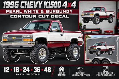 Pearl White & Burgundy 1996 Chevy K1500 OBS4x4 decal product showcase