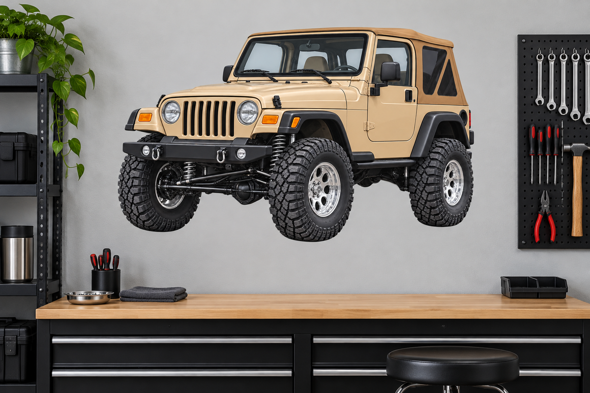1999 Jeep Wrangler TJ Desert Sand & Tan garage wall decal mockup