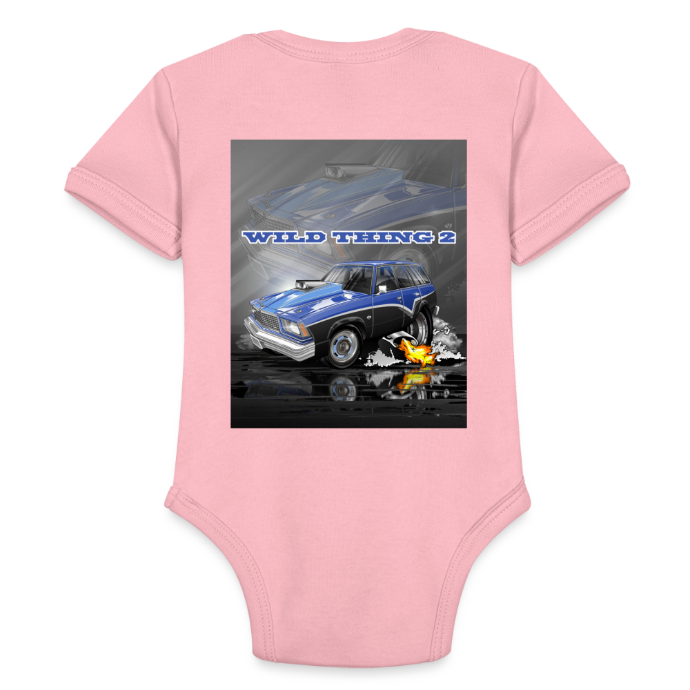 Organic Short Sleeve Baby Bodysuit 1978 Malibu Station Wagon - light pink