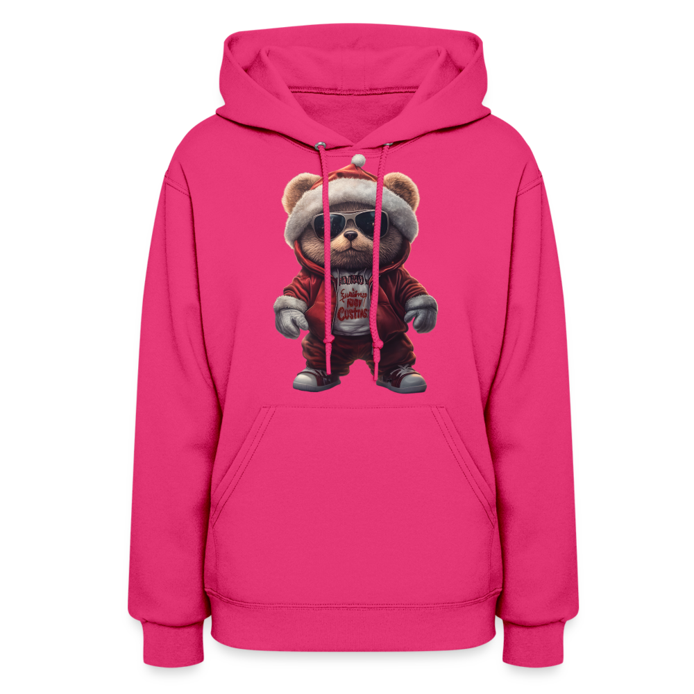 Hooded Gangster Christmas Teddy Bear (Design C) Women's Hoodie - fuchsia