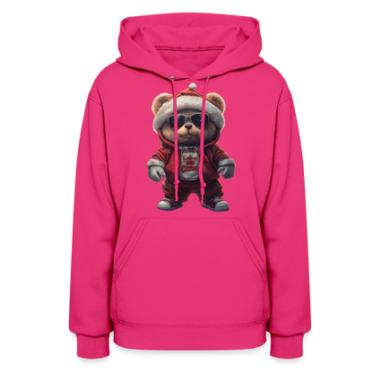 Hooded Gangster Christmas Teddy Bear (Design C) Women's Hoodie - fuchsia