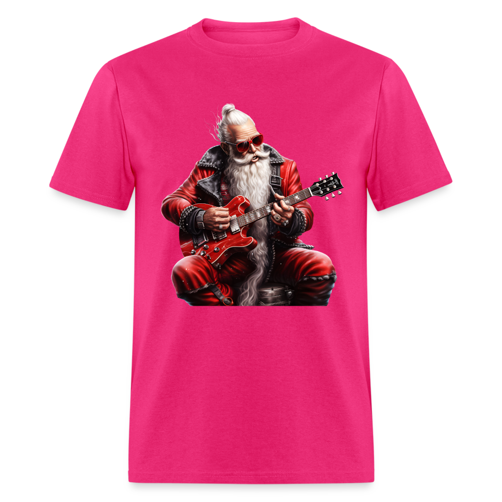 Santa Claus Hair Bun Playing Guitar Unisex Classic T-Shirt - fuchsia