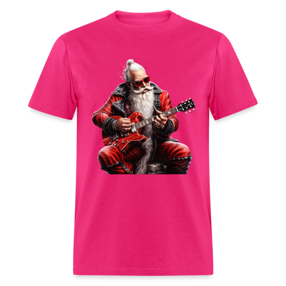 Santa Claus Hair Bun Playing Guitar Unisex Classic T-Shirt - fuchsia