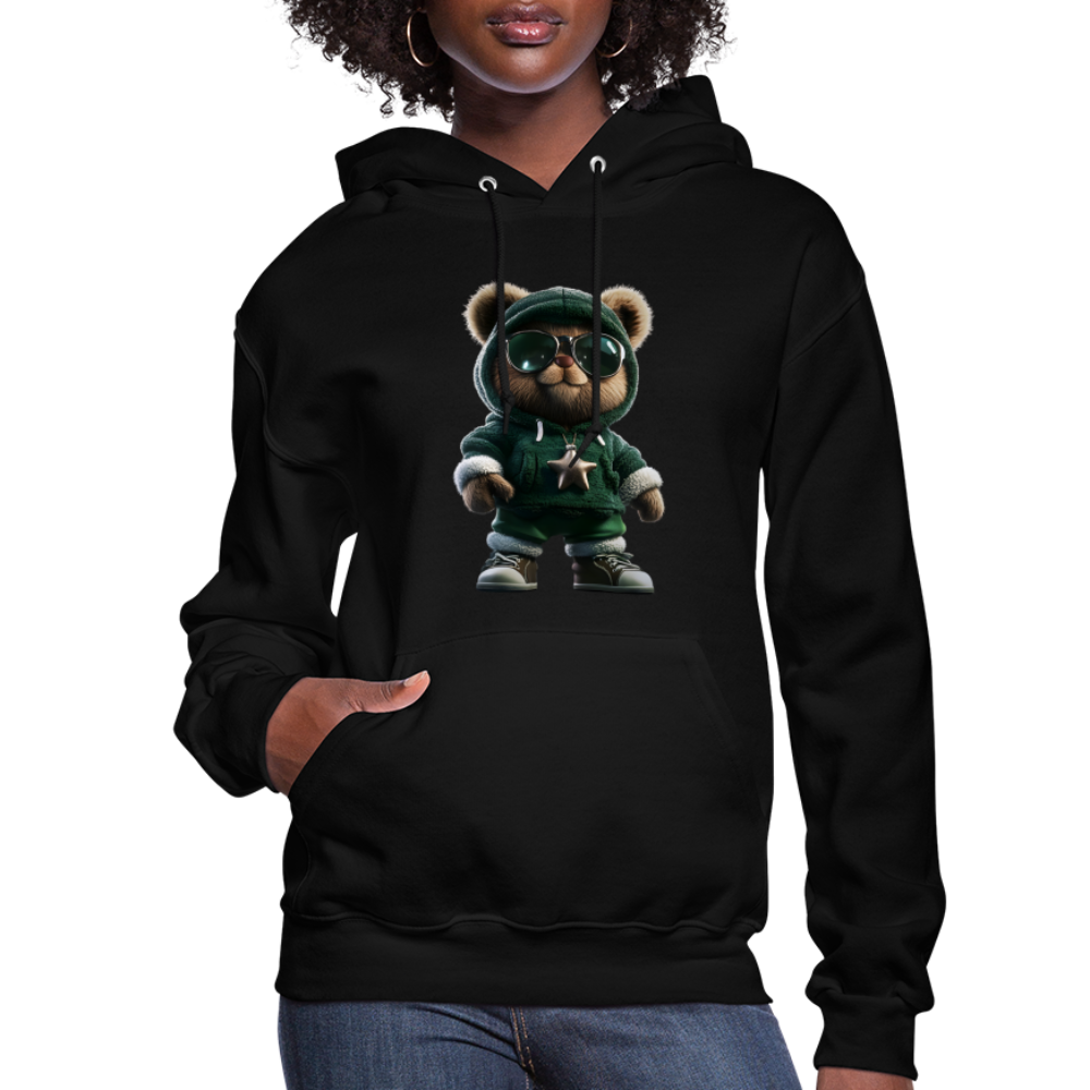 Hooded Gangster Christmas Teddy Bear (Design B) Women's Hoodie - black
