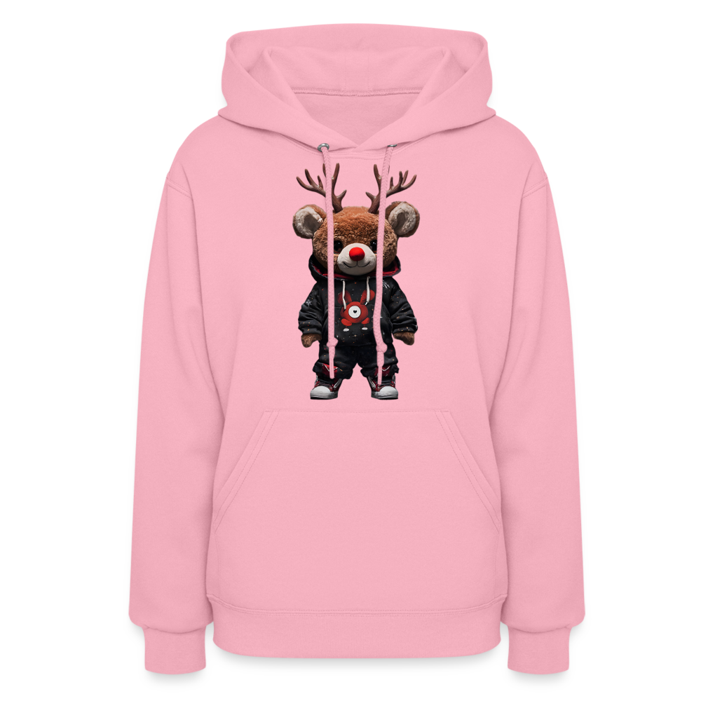 Gangster Christmas Red Nose Teddy Bear With Antlers (Design H) Women's Hoodie - classic pink
