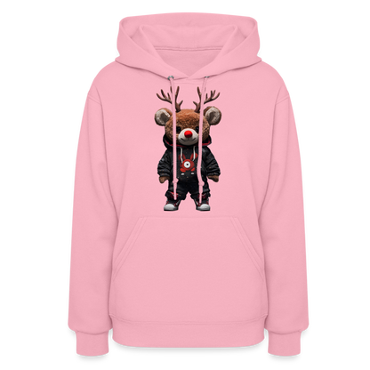Gangster Christmas Red Nose Teddy Bear With Antlers (Design H) Women's Hoodie - classic pink