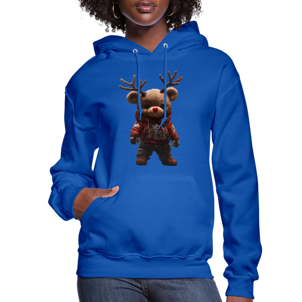 Gangster Christmas Teddy Bear With Antlers (Design E) Women's Hoodie - royal blue