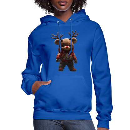 Gangster Christmas Teddy Bear With Antlers (Design E) Women's Hoodie - royal blue