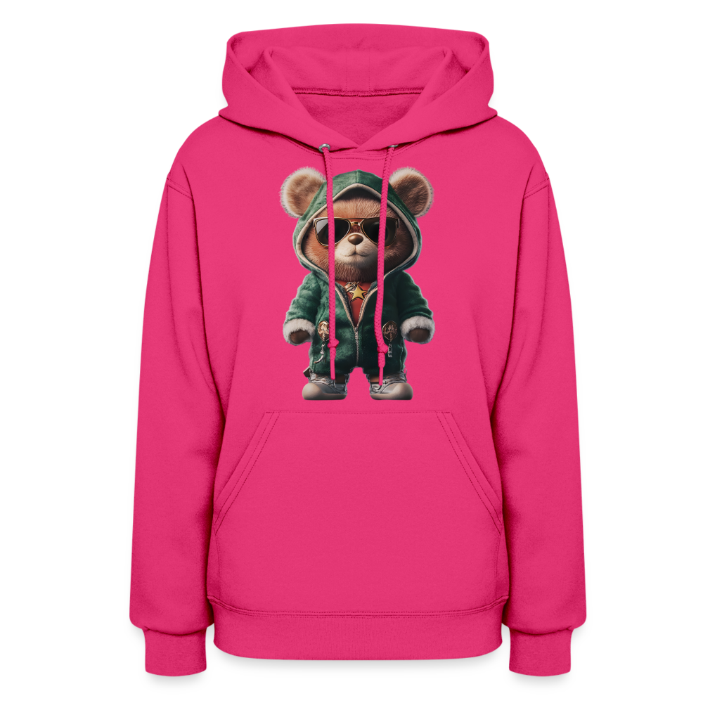Hooded Gangster Christmas Teddy Bear (Design D) Women's Hoodie - fuchsia