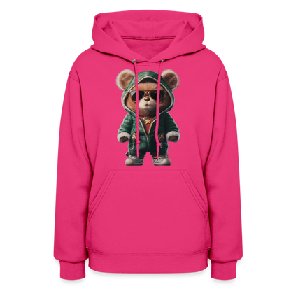 Hooded Gangster Christmas Teddy Bear (Design D) Women's Hoodie - fuchsia