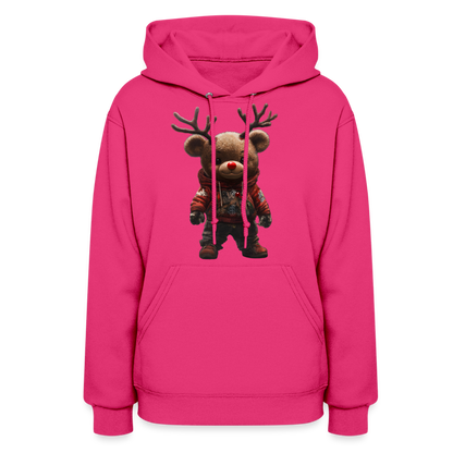 Gangster Christmas Teddy Bear With Antlers (Design E) Women's Hoodie - fuchsia