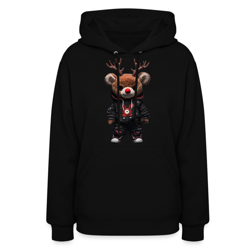 Gangster Christmas Red Nose Teddy Bear With Antlers (Design H) Women's Hoodie - black