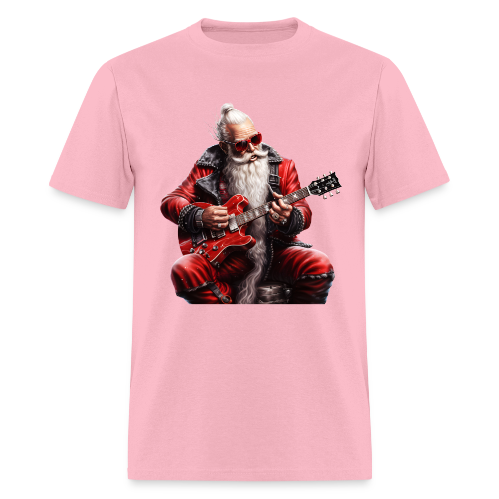 Santa Claus Hair Bun Playing Guitar Unisex Classic T-Shirt - pink