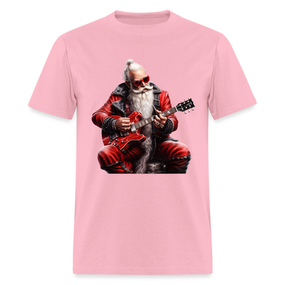 Santa Claus Hair Bun Playing Guitar Unisex Classic T-Shirt - pink