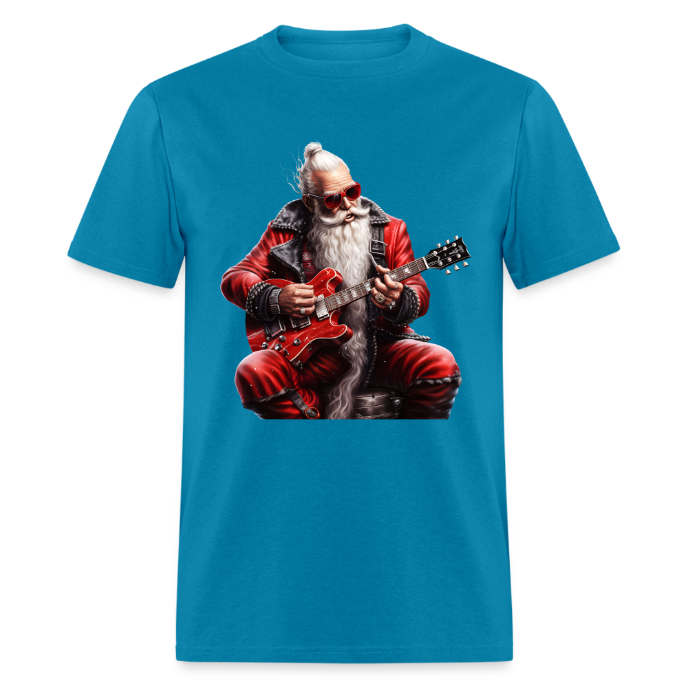 Santa Claus Hair Bun Playing Guitar Unisex Classic T-Shirt - turquoise