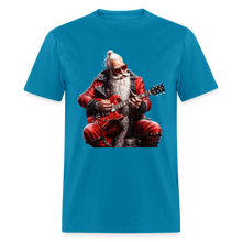 Santa Claus Hair Bun Playing Guitar Unisex Classic T-Shirt - turquoise