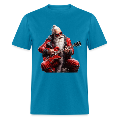 Santa Claus Hair Bun Playing Guitar Unisex Classic T-Shirt - turquoise