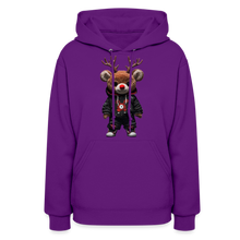 Gangster Christmas Red Nose Teddy Bear With Antlers (Design H) Women's Hoodie - purple