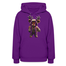 Gangster Hooded Christmas Red Nose Teddy Bear With Antlers (Design J) Women's Hoodie - purple