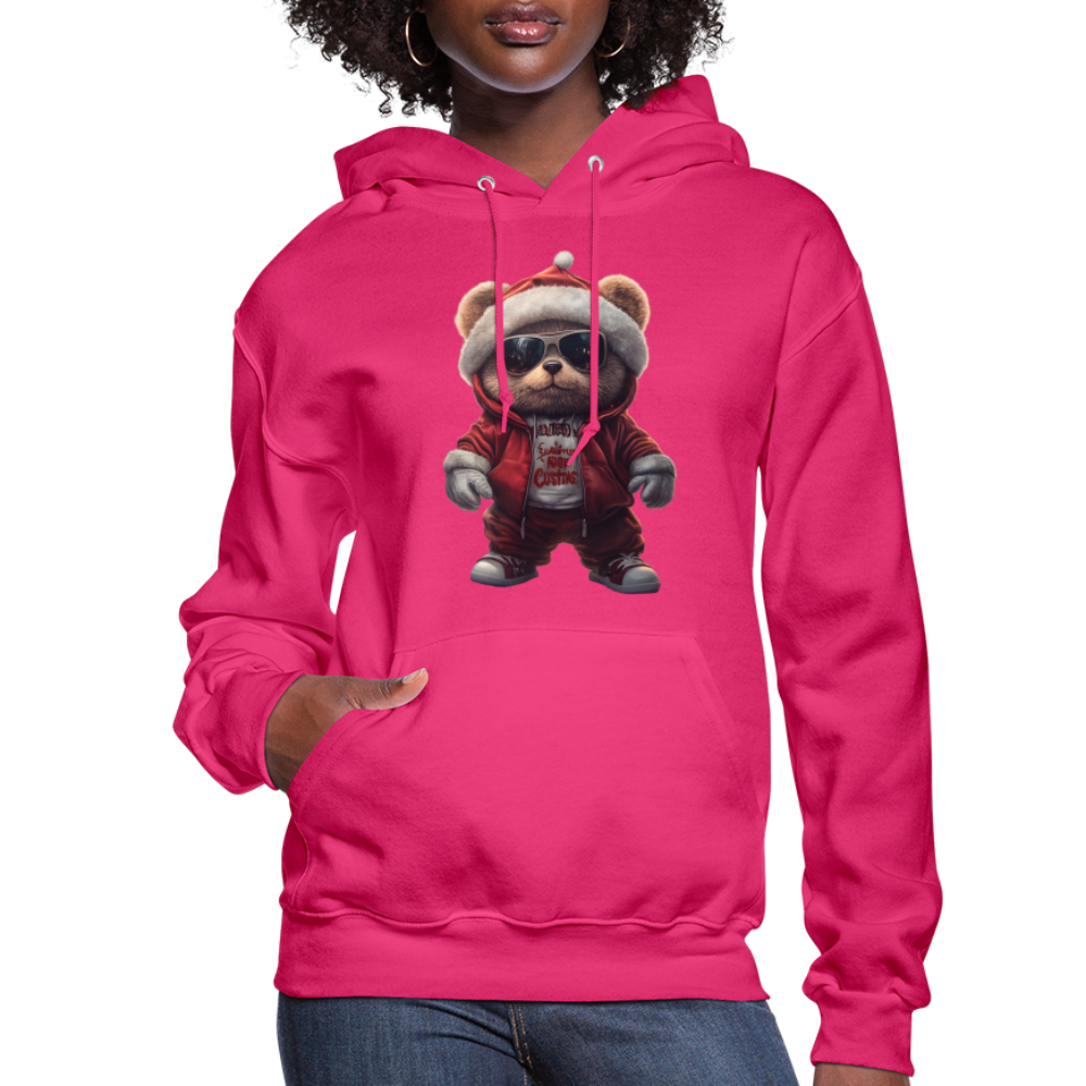 Hooded Gangster Christmas Teddy Bear (Design C) Women's Hoodie - fuchsia