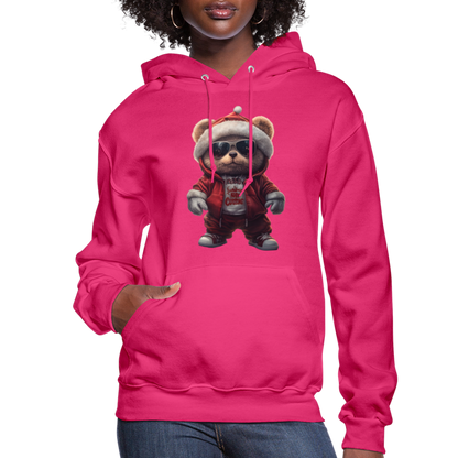 Hooded Gangster Christmas Teddy Bear (Design C) Women's Hoodie - fuchsia