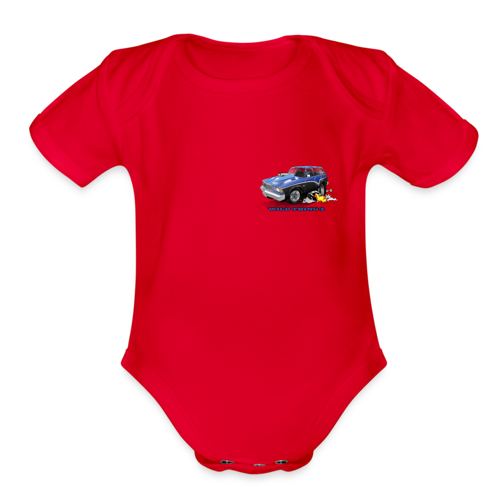 Organic Short Sleeve Baby Bodysuit 1978 Malibu Station Wagon - red