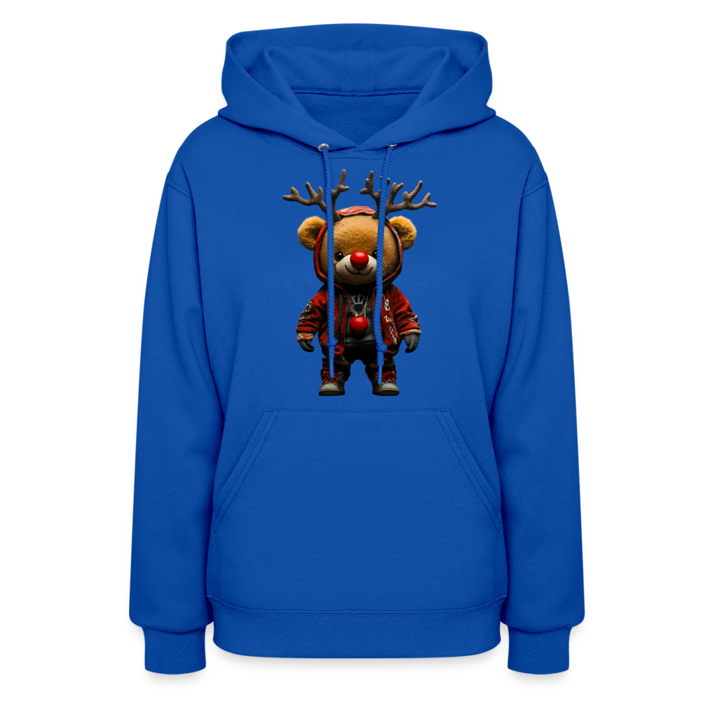 Gangster Christmas Red Nose Teddy Bear With Antlers (Design F) Women's Hoodie - royal blue