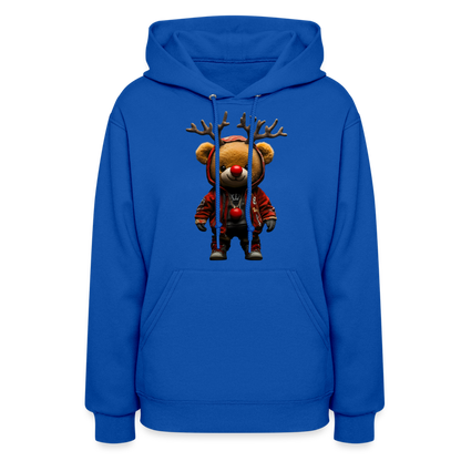 Gangster Christmas Red Nose Teddy Bear With Antlers (Design F) Women's Hoodie - royal blue
