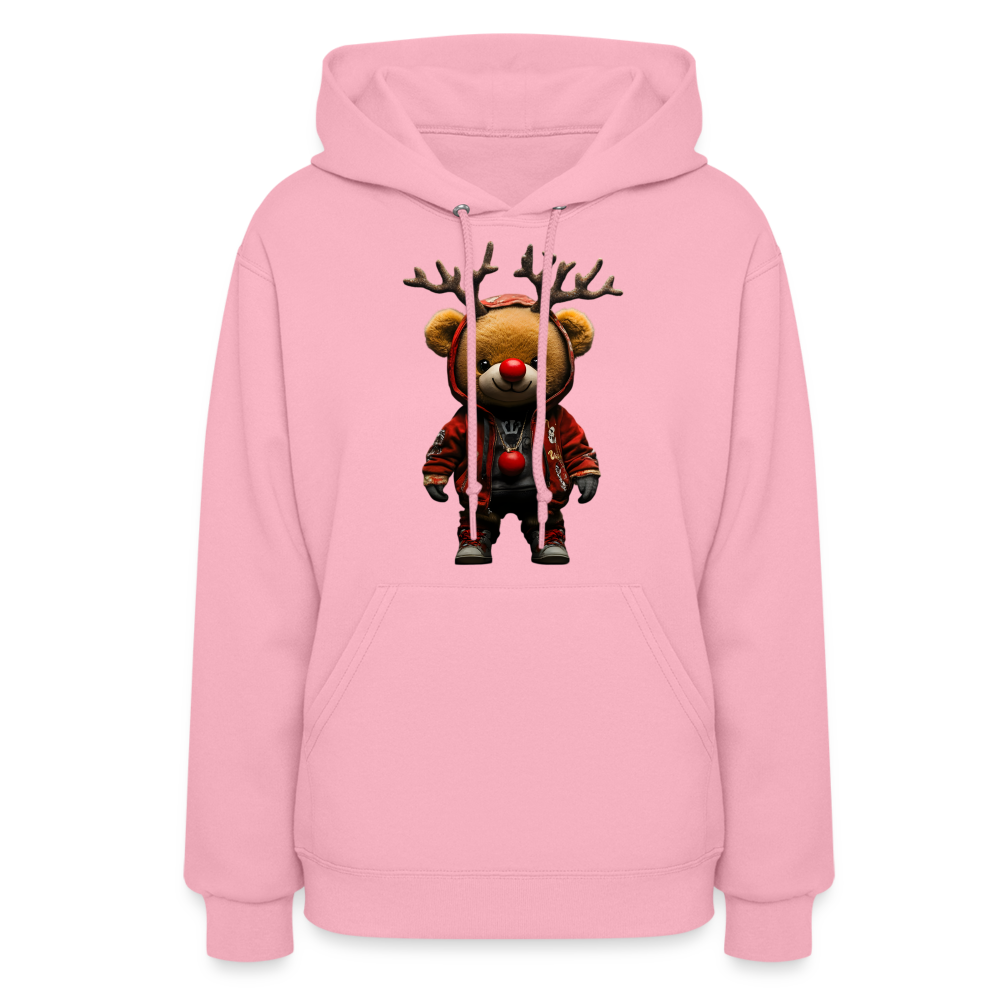 Gangster Christmas Red Nose Teddy Bear With Antlers (Design F) Women's Hoodie - classic pink