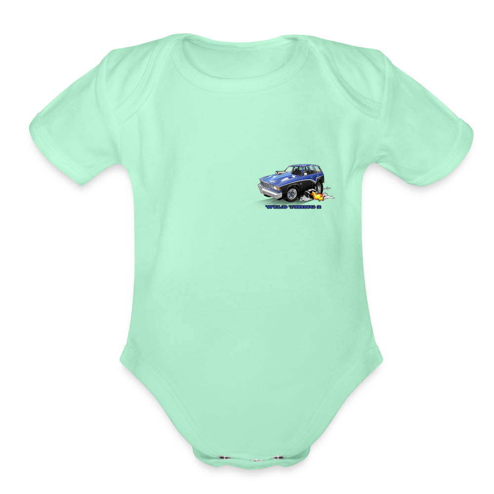 Organic Short Sleeve Baby Bodysuit 1978 Malibu Station Wagon - light mint
