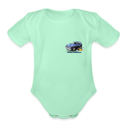 Organic Short Sleeve Baby Bodysuit 1978 Malibu Station Wagon - light mint