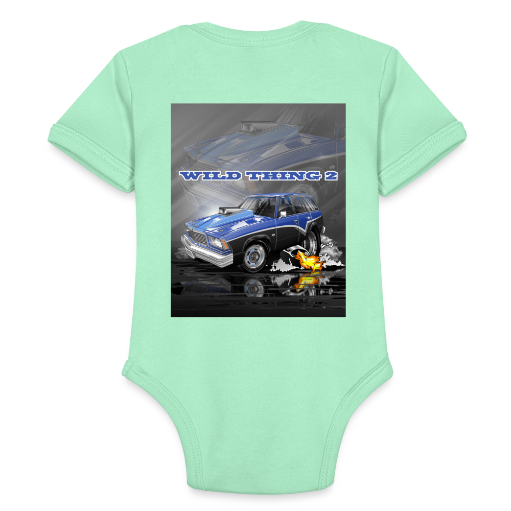 Organic Short Sleeve Baby Bodysuit 1978 Malibu Station Wagon - light mint