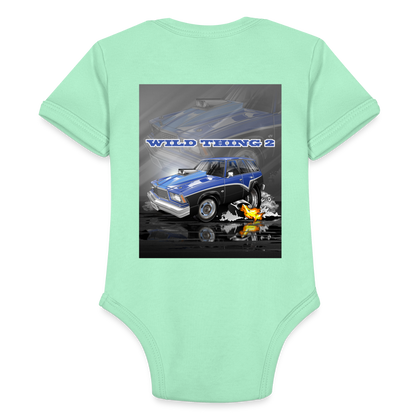 Organic Short Sleeve Baby Bodysuit 1978 Malibu Station Wagon - light mint