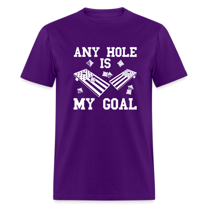 Any Hole is My Goal Cornhole Unisex Classic T-Shirt - purple