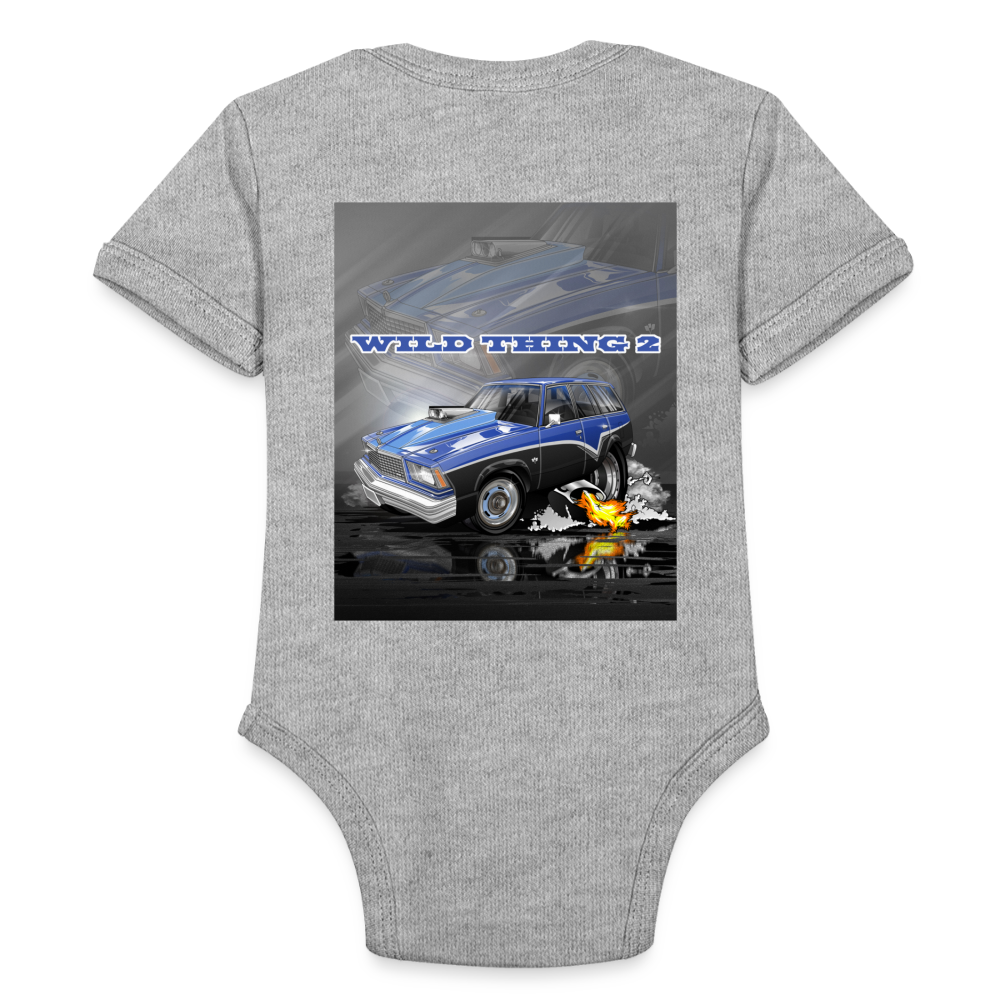 Organic Short Sleeve Baby Bodysuit 1978 Malibu Station Wagon - heather grey