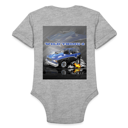Organic Short Sleeve Baby Bodysuit 1978 Malibu Station Wagon - heather grey