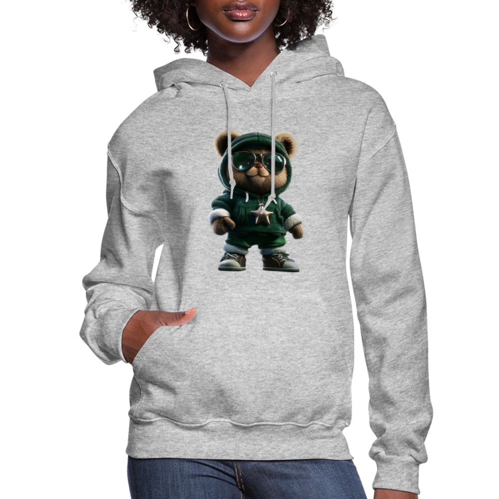 Hooded Gangster Christmas Teddy Bear (Design B) Women's Hoodie - heather gray