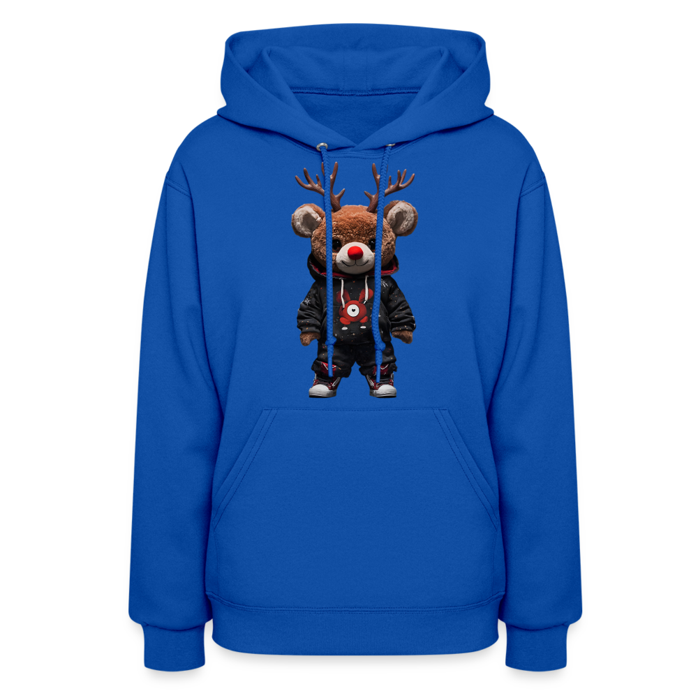 Gangster Christmas Red Nose Teddy Bear With Antlers (Design H) Women's Hoodie - royal blue