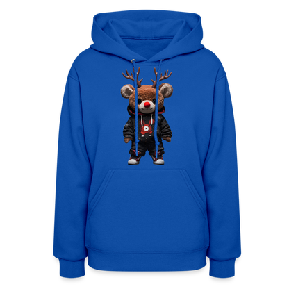 Gangster Christmas Red Nose Teddy Bear With Antlers (Design H) Women's Hoodie - royal blue