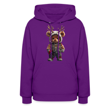 Gangster Hooded Christmas Red Nose Teddy Bear With Antlers (Design G) Women's Hoodie - purple