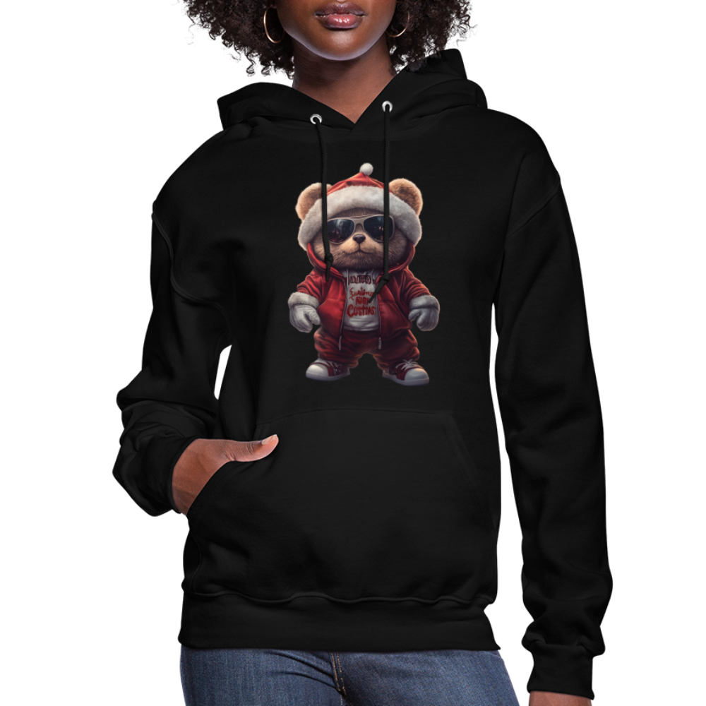 Hooded Gangster Christmas Teddy Bear (Design C) Women's Hoodie - black
