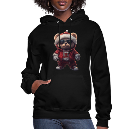 Hooded Gangster Christmas Teddy Bear (Design C) Women's Hoodie - black