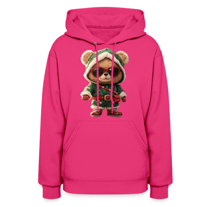 Hooded Gangster Teddy Bear (Design A) Women's Hoodie - fuchsia