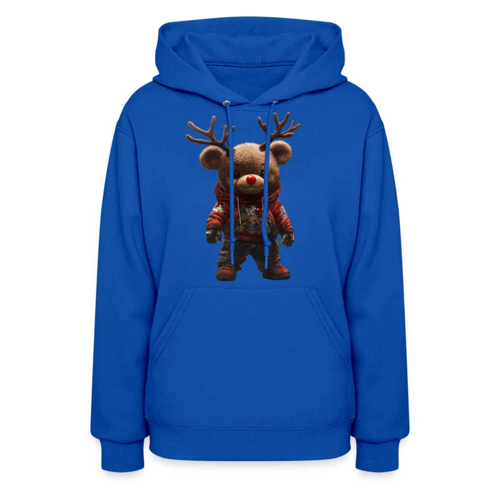 Gangster Christmas Teddy Bear With Antlers (Design E) Women's Hoodie - royal blue